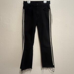 Mother Insider Crop Step Fray Jeans Guilty Racer Black White Stripe Size 27